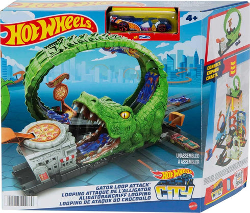 Hot Wheels Toy Car Track Set Gator Loop Attack Playset in Pizza Place with 1:64 Scale Car, Connects to Other Sets...