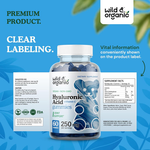 Hyaluronic Acid Gummies 250mg - Pure Hyaluronic Acid Supplements for Joints - Hair Skin and Nails Gummies w/Hyaluronic Acid Powder - Skin Suppleme...