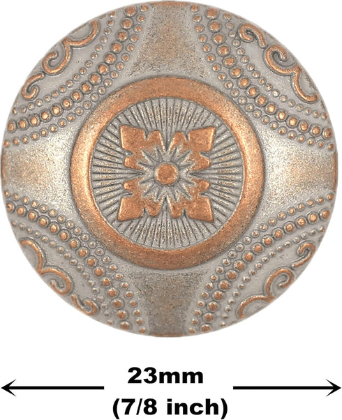Bezelry 12 Pieces Rosette Pattern Metal Shank Buttons. 23mm (7/8 inch) (Copper White Patina)...