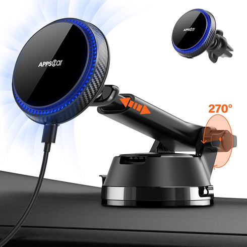 APPS2Car for MagSafe Car Charger Mount, 15W Wireless Car Charger Magnetic Car Phone Holder Mount Charger Dashboard Windshield Vent for iPhone 15/1...