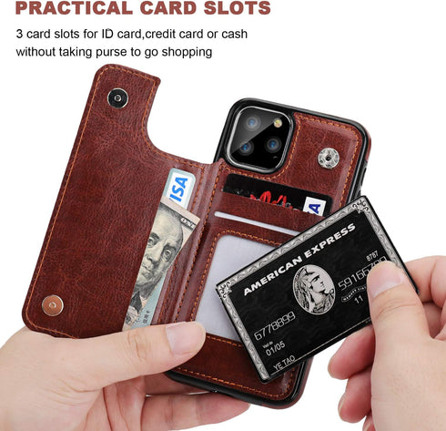 for iPhone 11 Pro Wallet Case with Card Holder,OT ONETOP PU Leather Kickstand Card Slots Case,Double Magnetic Clasp and Durable Shockproof Cover f...