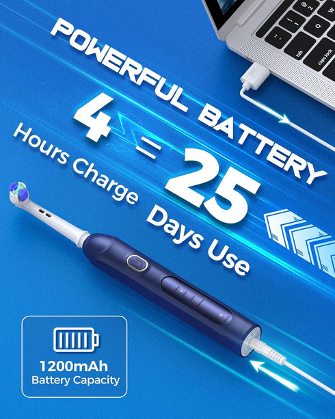 Rotating Electric Toothbrush for Adults with 8 Brush Heads (2 Types), 4 Modes Deep Clean Electric Toothbrush with Rechargeable Power and 2 Min Sma...