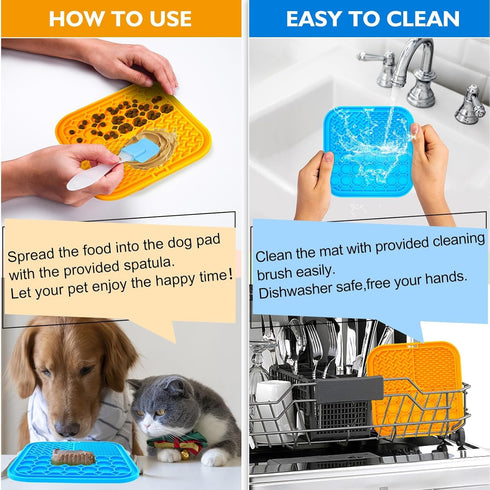 2 PCS Lick Mat for Dogs, Slow Feeder Licking Mat, Anxiety Relief Lick Pad with Suction Cups for Peanut Butter Food Treats Yogurt, Pets Bathing Gro...