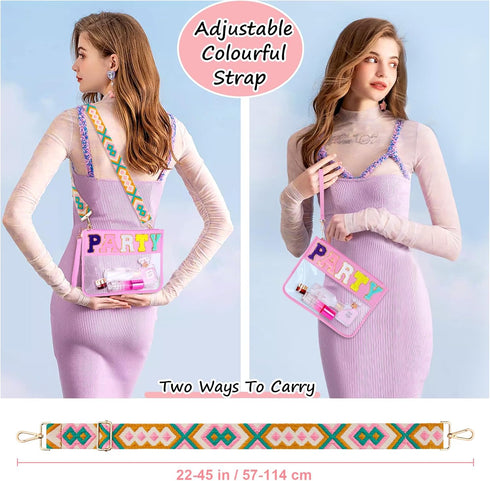 Chenille Letter Clear Travel Zipper Pouch, Preppy Makeup Bag with Removable Shoulder Strap Clear Cosmetic Toiletry Bag, Water-proof Makeup Travel ...