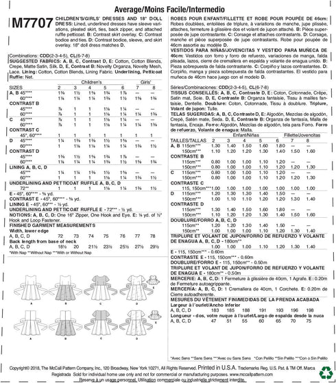 McCall Patterns Children/Girls Doll Dress...