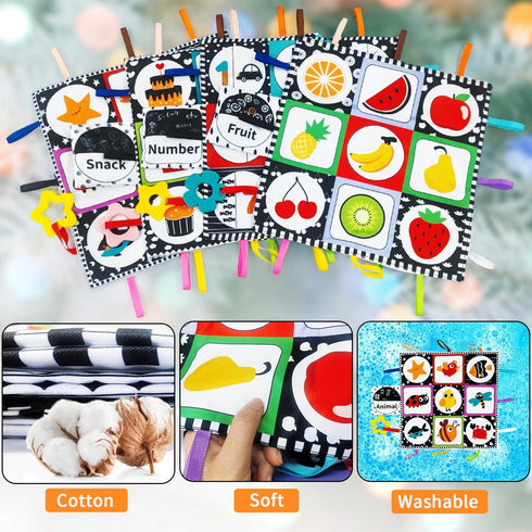 Black and White High Contrast Baby Toys Infant Sensory Toys for Babies 0-6-12-18 Months,Newborn Tummy Time Toys with Mirror and Teether?Montessori...