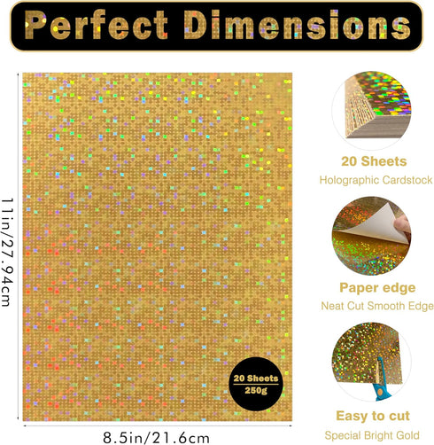 Holographic Cardstock Paper 8.5x11, Glitter Shiny Iridescent Mirror Paper, Foil Metallic Paper for Crafts, Scrapbook, Birthday, Card Making, Party...