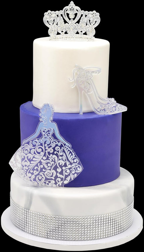 DecoPac Quinceanera Cake Topper, Glitter Cake Topper, Silver Cake Decoration, 3 Piece Set...