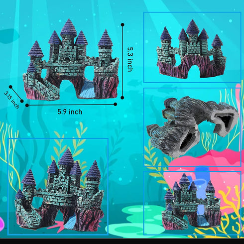 13 Pieces Aquarium Decorations Kit, Fish Tank Decorations Set Small Resin Castle and Rockery Betta Fish Cave Hideout Coral Artificial Plastic Plan...