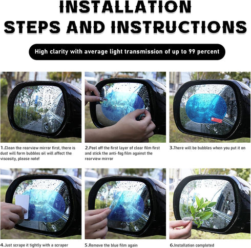 2 PCS Car Rearview Mirror Film, 3.93" x 5.7" Waterproof Mirror Films, Anti-Fogging Rear View Safe Driving Sticker Film for Most Vehicles, Universa...