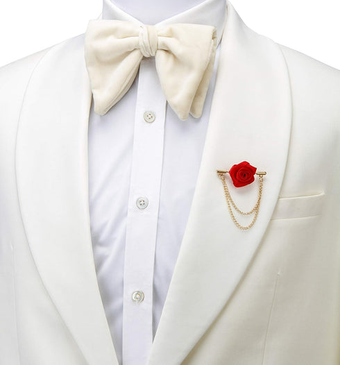 Knighthood Brooch Pin Red Rose with Double Hanging Chain Brooch Suit Stud Lapel Pin...