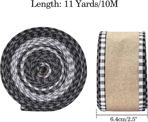 joycraft Buffalo Plaid Wired Edge Ribbons, Christmas Burlap Fabric Ribbon Roll with Checkered Edge, 2.5" x 11 Yds Burlap Ribbon for Christmas Part...