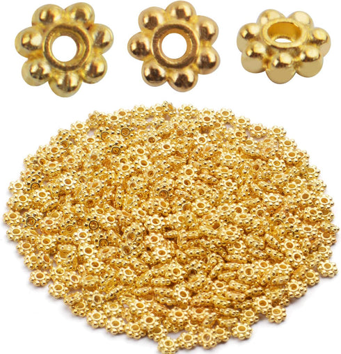 BronaGrand 500pcs Metal Daisy Spacer Beads 4mm for DIY Jewelry Making (Gold)...