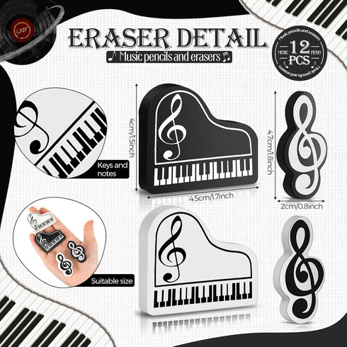 Music Pencils Music Note Pencil with Music Themed Erasers Wood Pencils Bulk Keyboard Fun Pencils Erasers Gift for Piano Students Kids Teachers Par...