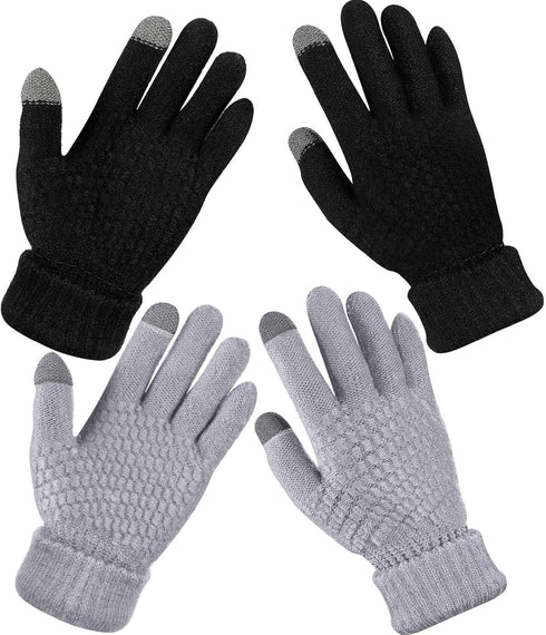 2 Pairs Women's Winter Touchscreen Gloves Warm Fleece Lined Knit Gloves Elastic Cuff Winter Texting Gloves...