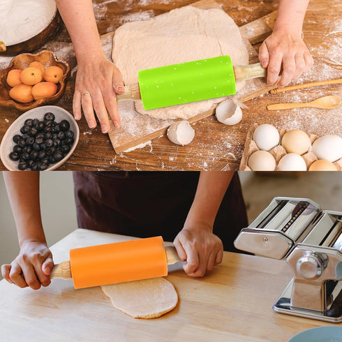 4 Pack Mini Rolling Pin for Kids, 9 Inch Wooden Handle Rolling Pin Non-Stick Silicone Rolling Pins for Children Cake Baking...