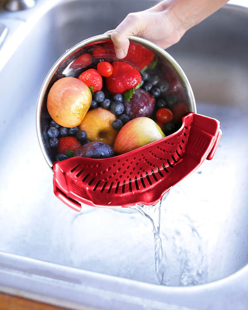 Clip On Kitchen Food Strainer for Spaghetti, Meat, Pasta, & Ground Beef Grease, Colander & Sieve Snaps or Clips Onto Bowls, Pots & Pans Includes S...