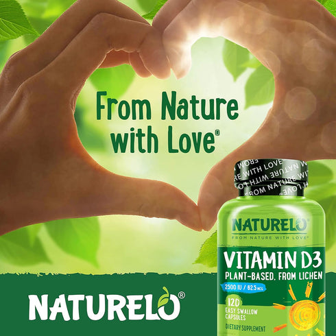 NATURELO Vitamin D - 2500 IU - Plant Based from Lichen - Natural D3 Supplement for Immune System, Bone Support, Joint Health - Vegan - Non-GMO - G...