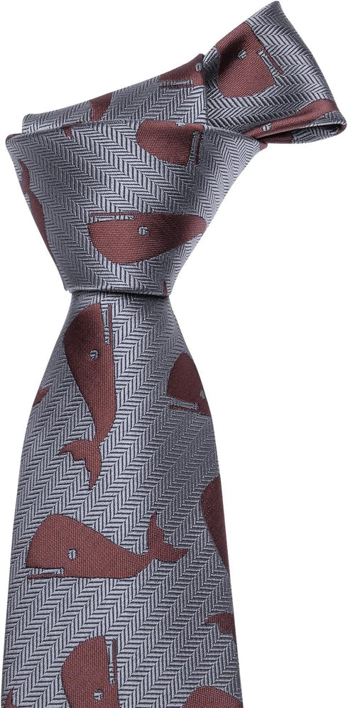 Barry.Wang Fun Animal Ties for Men Designer Handkerchief Cufflink WOVEN Casual Necktie Set Festival...