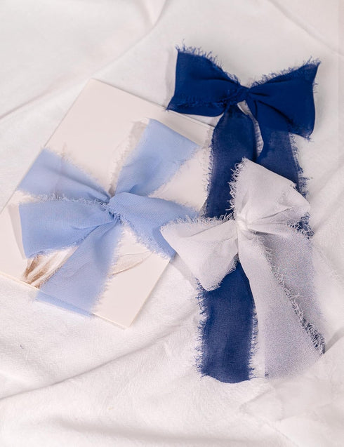 Chiffon Ribbon, Navy Blue White 1.5''x21Yd Frayed Fringe Silk Ribbon for Gift Wrapping, Handmade Ribbon for Floral Vase Decor, Wedding, Birthday, ...