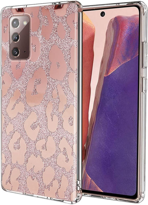 J.west for Samsung Galaxy Note 20 Case 6.7 inch,Luxury Saprkle Bling Glitter Leopard Print Design Soft Metallic Slim Protective Phone Cases for Wo...