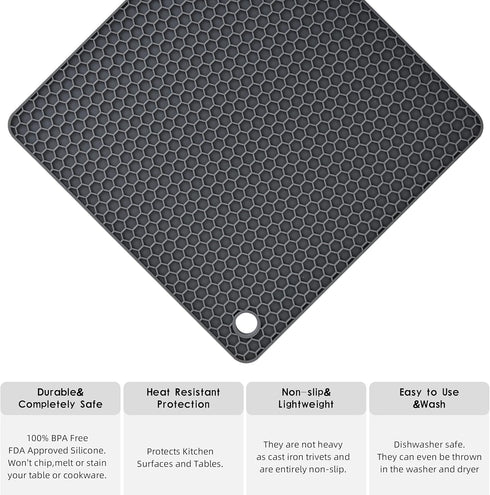 Silicone Trivets Mats Set, Silicone Hot Pads Pot Mat for Countertop, Trivet Pads Heat Resistant, Table Placemats, Square Small Drying Mats, 4 Pack...