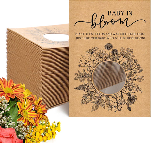 Fumete Baby Shower Party Favor Baby in Bloom Packet Kraft Bags with Window Envelopes Resealable Organizer Storage Bag for Gender Reveal Party...