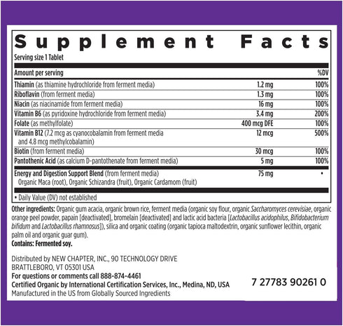 New Chapter Vitamin B Complex, Fermented Vitamin B Complex, USDA Organic, ONE Daily for Cellular Energy + Brain + Beauty, 100% Vegan, Gluten-Free ...
