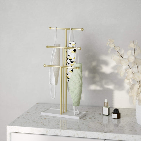 Umbra Trigem Hanging Jewelry Organizer Tiered Tabletop Free Standing Necklace Holder Display, White/Nickel...