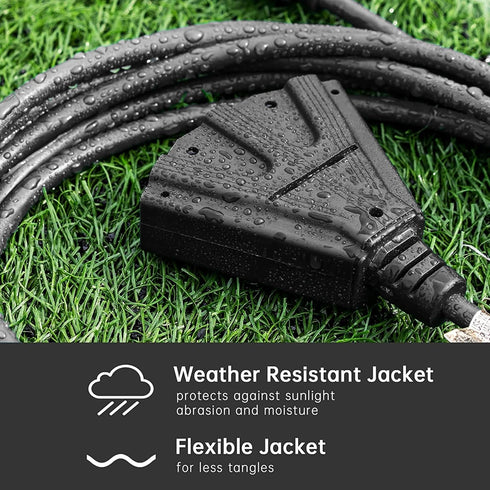 6FT Outdoor Extension Cord with 3 Electrical Power Outlets - 16/3 SJTW Durable Black Cable with 3 Prong Grounded Plug for Safety,Great for Outdoor...