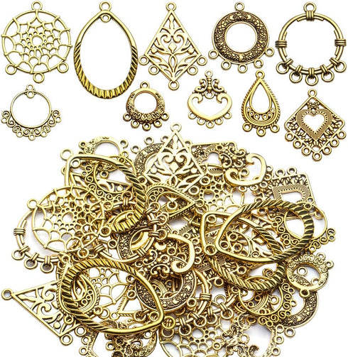 Earring Connectors Charms, 40pcs 10 Styles Tibetan Earring Charms Connectors Bohemian Chandelier Charms Metal Embellishments for DIY Dangle Earrin...