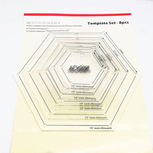 HONEYSEW 1/4" Seam Allowance Hexagon Template Set for Quilting 8 Size Sewing Rulers...