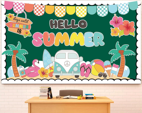 Hello Summer Bulletin Board Decoration Set Summer Theme Bulletin Board Borders Beach Paper Cutouts Summertime Bulletin Boarder for Hello Summer Tr...
