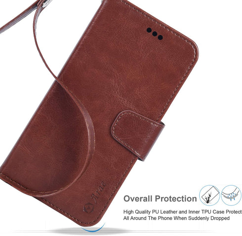 Arae Compatible with iPhone Case Wallet Flip Cover with Card Holder and Wrist Strap for iPhone (iPhone 12/12 Pro (6.1"), Brown)......