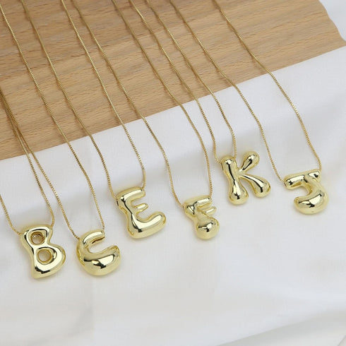 Bubble Letter Necklace For Women, Dainty Balloon Initial Necklaces 14k Gold Plated Chain Pendant Alphabet Necklaces Charm Simple Gift Jewelry...