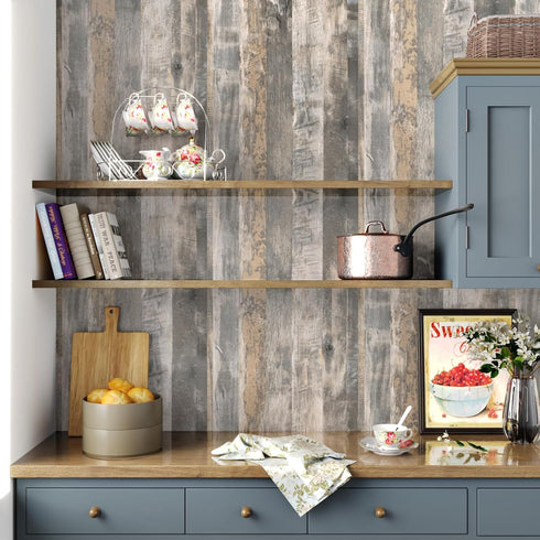 15.7"X118" Grey Shiplaps Wood Contact Paper for Countertops Peel and Stick Contact Paper Waterproof Distressed Wood Wallpaper for Bedroom Kitchen ...