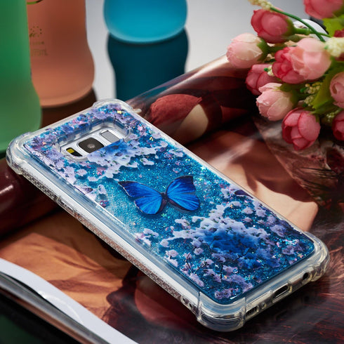 S8 Plus Case, Cute Painted Glitter Liquid Sparkle Floating Bling Quicksand Shockproof Protective Bumper Silicone Case Cover for Samsung Galaxy S8+...