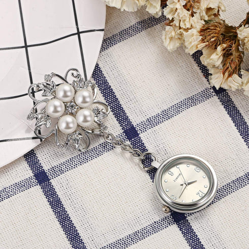 Lancardo Women's Nurse Watch Fashion Pearl Flower Pattern Pin-on Brooch Hanging Lapel Watch for Nurses Doctors Badge Stethoscope Quartz Fob Watch ...