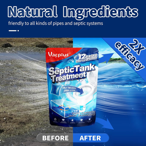Vacplus Septic Tank Treatment 12 Pcs for 1-Year Supply, Dissolvable Packs with Easy Operation, Durable Biodegradable Enzymes for Wastes, Greases &...