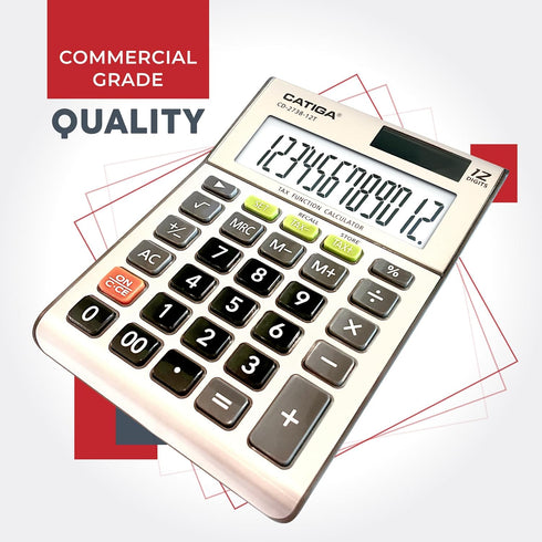 Desktop 12-Digit Business Calculator with Dual Power, Solar and Battery, for Basic, Finance and Tax Calculations, Desk Calculators for School or O...