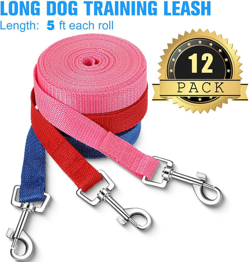 12 Pieces Long Training Leash for Dogs Bulk Nylon Puppy Chain Leash for Small Medium Large Dogs 3/4 Inch Puppy Traction Rope for Training Playing ...