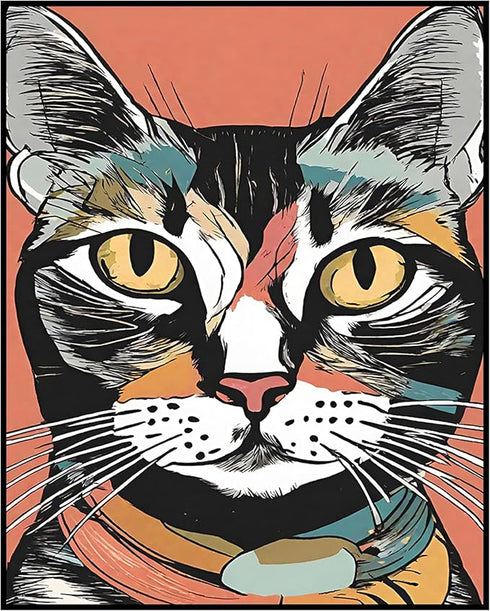 Posterizer 1 pcs- Abstract portrait of a cat with yellow eyes-Art for Animal Lovers-Abstract & Modern Art- Gift for Men Women Teens-Decor for Hom...