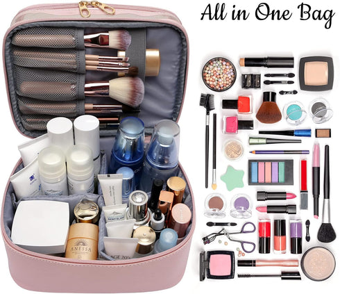 Makeup Bag,Leather Double Layer Large Organizer Bag,Travel Accessories Dorm Room Essentials Toiletry Bag for Women,Travel Essentials Cosmetic Bag ...