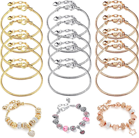 Bracelet Chains for Jewelry Making, 15 PCS Stainless Steel Snake Chain Bracelets Bulk 7.87" Snake Chain Bracelets for Women Jewelry Making...
