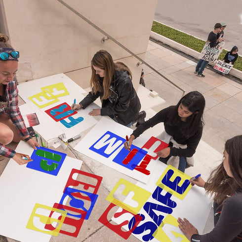 Karty Alphabet Letter Stencil Set for Kids and Adults - Painting, Lettering and Drawing Templates - Large Plastic ABC Stencils for Protest Posters...