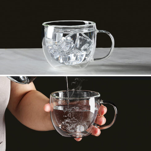 CNGLASS Double Wall Glass Cappuccino Mugs 8.1oz,Clear Insulated Glass Coffee Mug with Handle for Espresso,Latte,Tea,Set of 2...