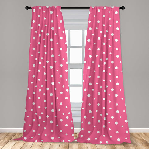 Ambesonne Pink Polka Dots Window Curtains, Monochrome Layout Pattern of Grunge Drawn Simple Rounds Illustration, Lightweight Decor 2-Panel Set wit...