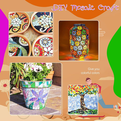 Mixed Color Petal Glass Mosaic Tiles, Water Drop Stained Mosaic Glass Pieces with Round Flat Glass Gems for Crafts...