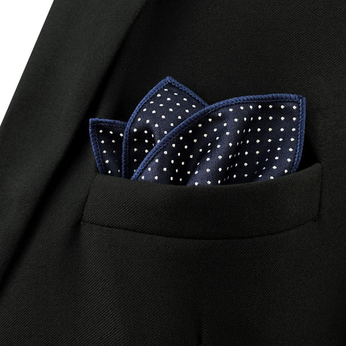S&W SHLAX&WING Men Tie Necktie Dark Blue Navy Dot Extra Long Matching Pocket Square...