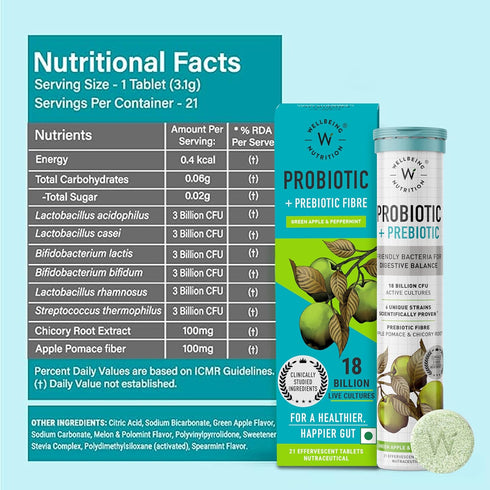 WELLBEING NUTRITION Daily Probiotic + Prebiotic| Plant Based |18 Billion CFU, 6 Strains for Men & Women with Organic Prebiotic Fiber for Digestion...
